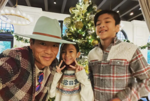 Albert Lin with his children during the holidays