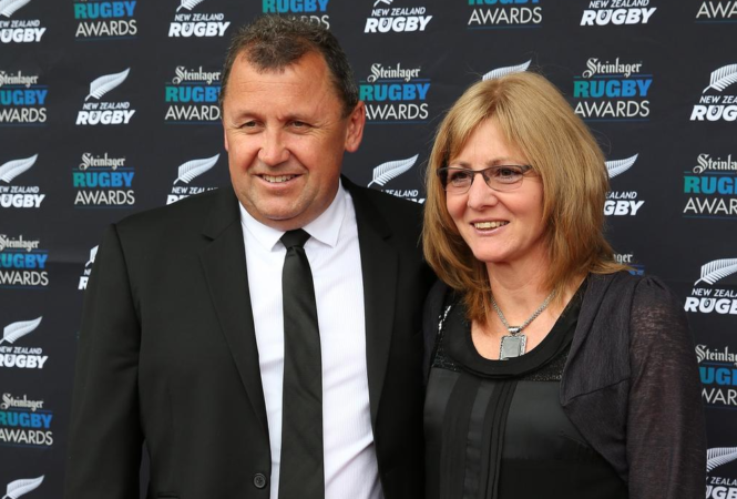 Leigh Foster and husband Ian Foster at Rugby