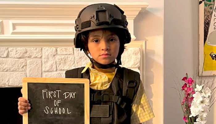 Texas Child Wears Body Armor On First Day Of School The back to school themed ad against Texas Gov Greg Abbott 700x404
