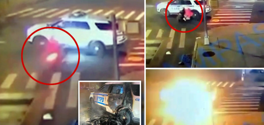 A moped crashed into an NYPD SUV following a police chase