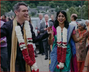 Sunita Mani and her husband Kenny Warren at their wedding