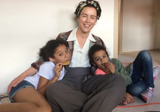 Olivia Williams with her daughters